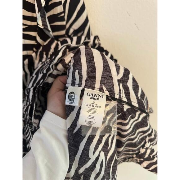 Ganni Women’s Zebra Animal Print Ruffle Modest Cotton Midi Dress Sz 38 (M) - Picture 5 of 9